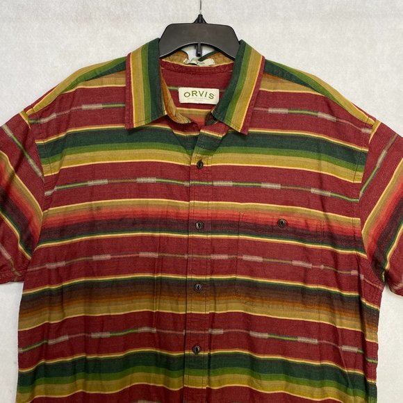 Orvis Button Down Shirt Men’s Size XL Short Sleeve Shirt Striped Cotton Orange - Picture 8 of 8